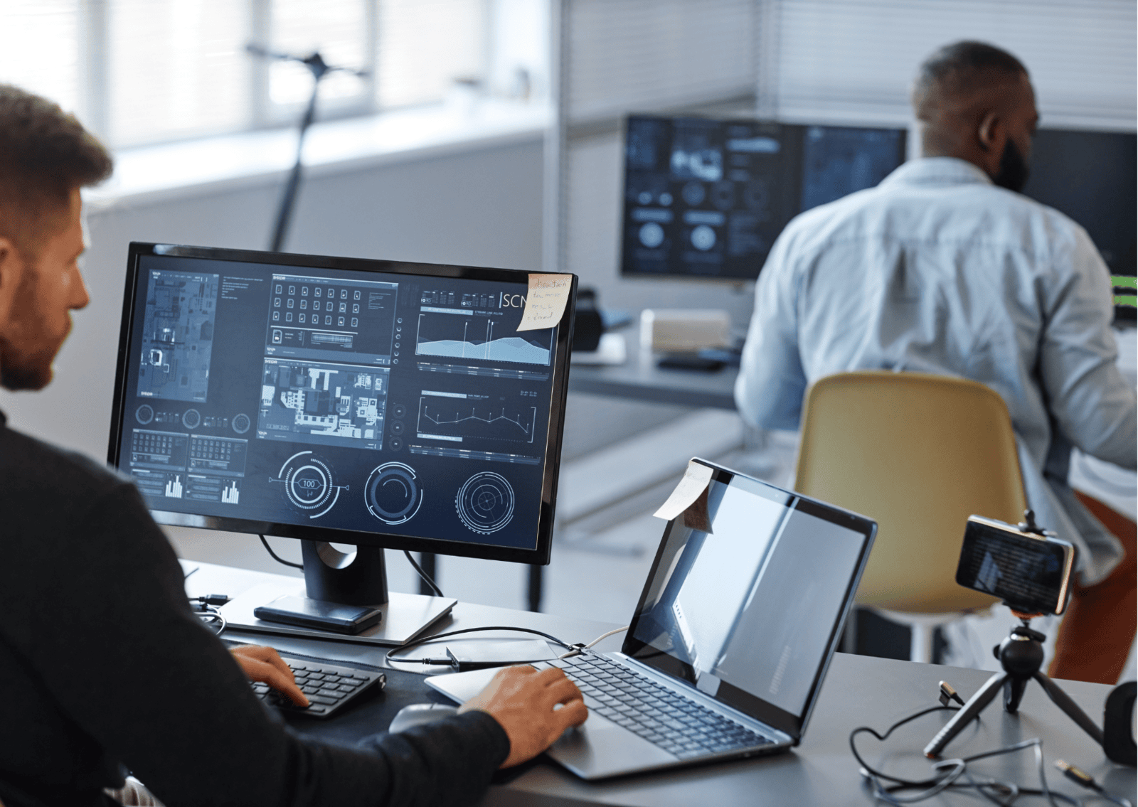man working with data
